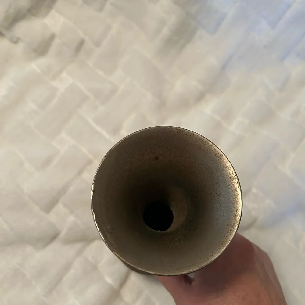 Metallic Trumpet Vase Etched With Flowers 11”